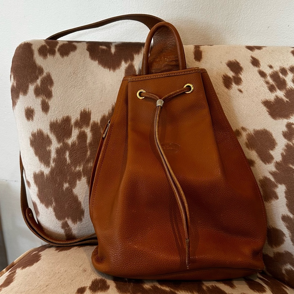 Longchamp Brown Leather Drawstring Backpack - image 1